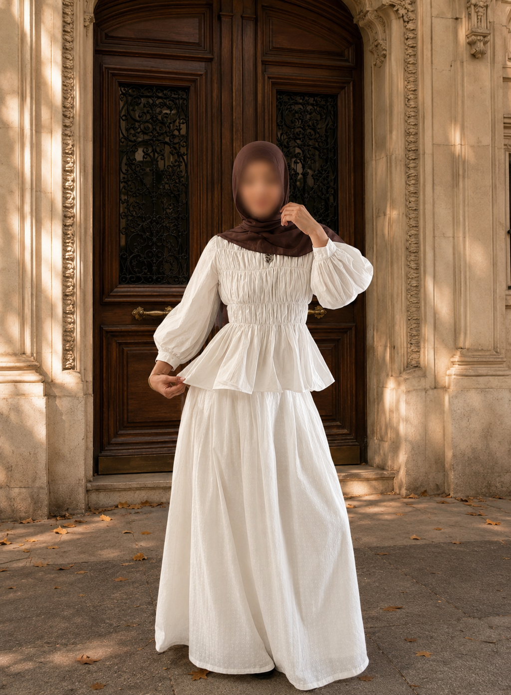 Coton Blanc — Haut Froncé & Jupe Longue
